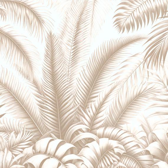 Papier peint feuillage beige jungle de feuilles