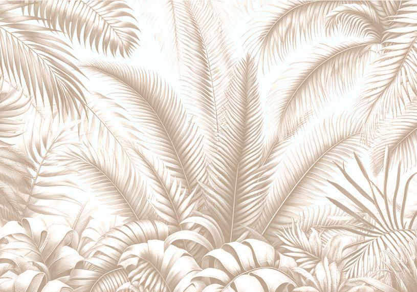 Papier peint feuillage beige jungle de feuilles