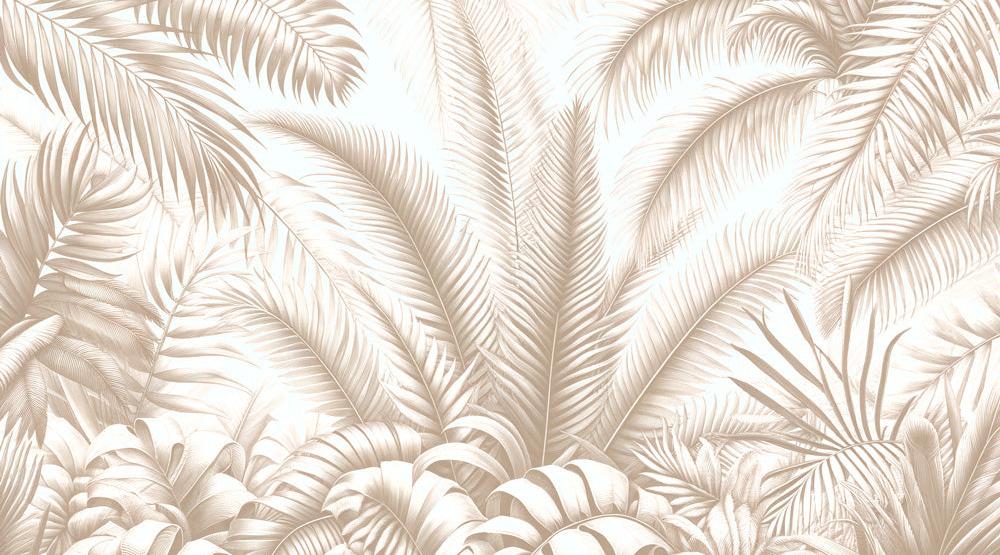 Papier peint feuillage beige jungle de feuilles