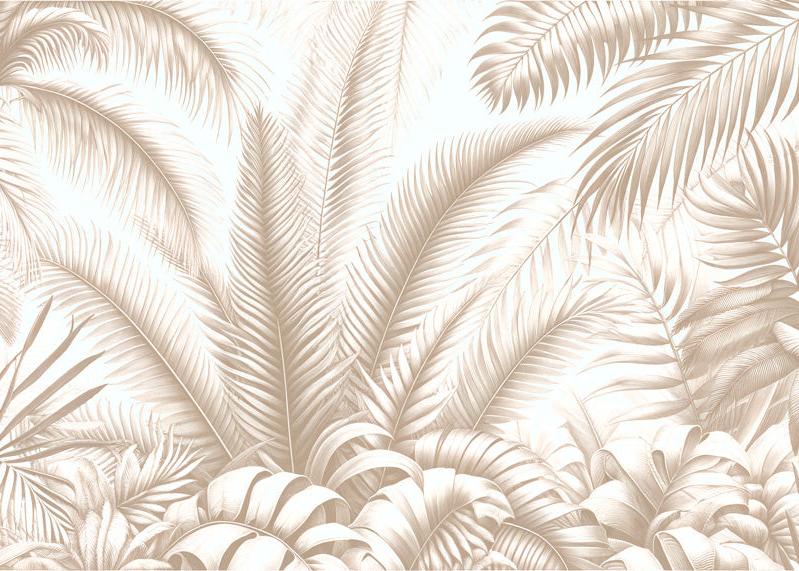 Papier peint feuillage beige jungle de feuilles