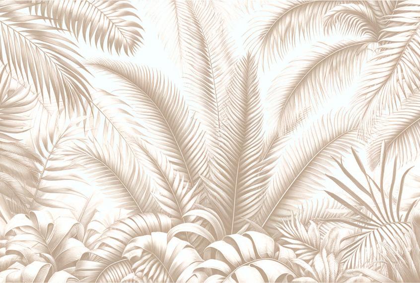 Papier peint feuillage beige jungle de feuilles