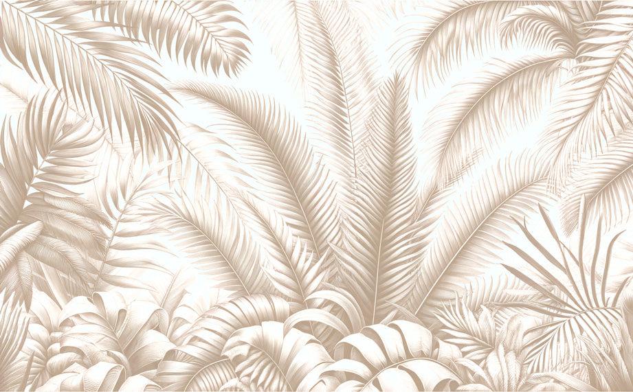 Papier peint feuillage beige jungle de feuilles