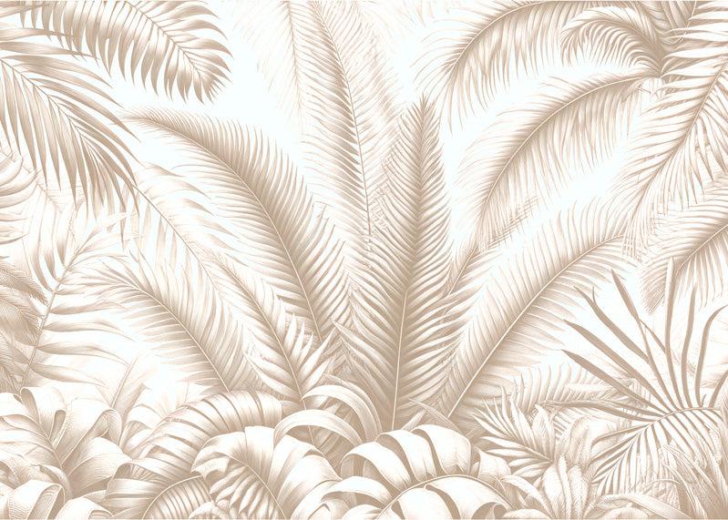 Papier peint feuillage beige jungle de feuilles