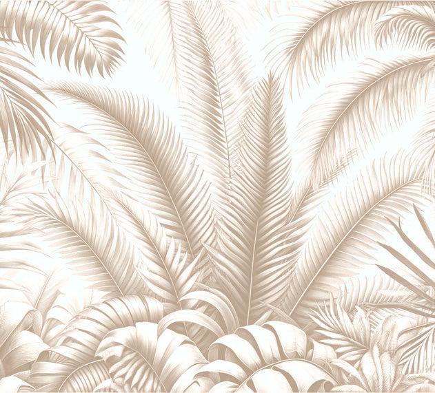 Papier peint feuillage beige jungle de feuilles