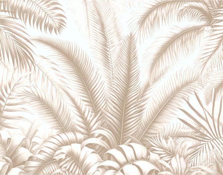 Papier peint feuillage beige jungle de feuilles
