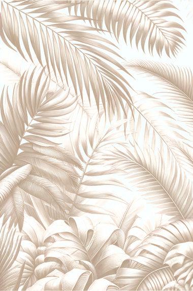 Papier peint feuillage beige jungle de feuilles