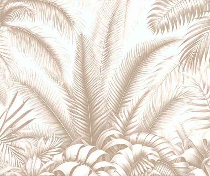 Papier peint feuillage beige jungle de feuilles