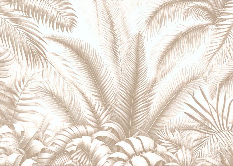 Papier peint feuillage beige jungle de feuilles