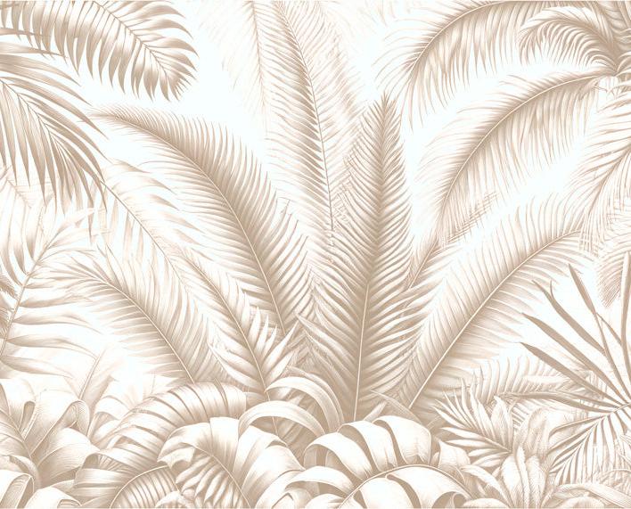Papier peint feuillage beige jungle de feuilles