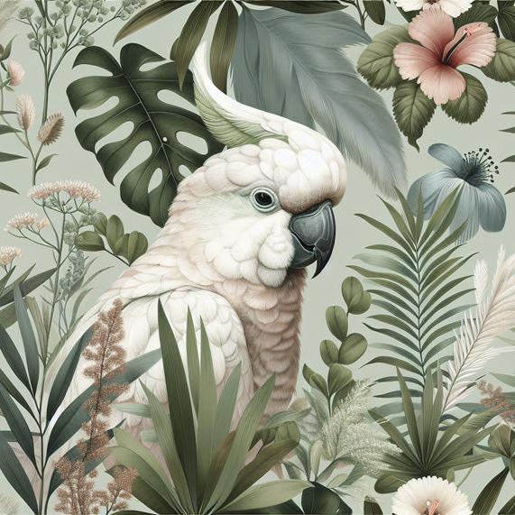 Papier peint perroquet cacatoès blanc jungle