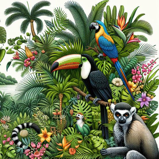 Papier peint perroquet jungle tropicale
