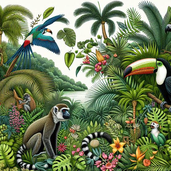 Papier peint perroquet jungle tropicale