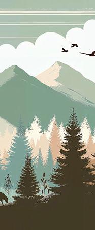 Papier peint montagne bébé sapins et pleine lune