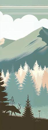 Papier peint montagne bébé sapins et pleine lune