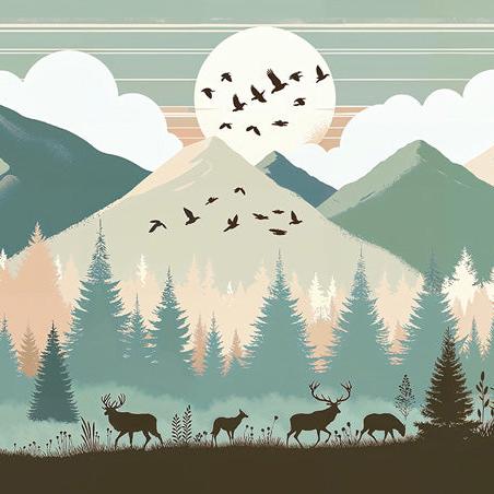 Papier peint montagne bébé sapins et pleine lune