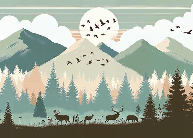 Papier peint montagne bébé sapins et pleine lune