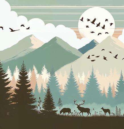 Papier peint montagne bébé sapins et pleine lune