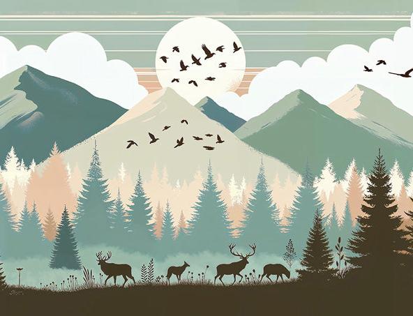 Papier peint montagne bébé sapins et pleine lune