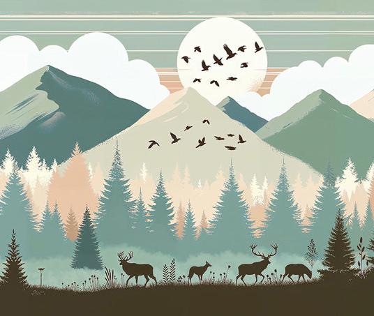 Papier peint montagne bébé sapins et pleine lune