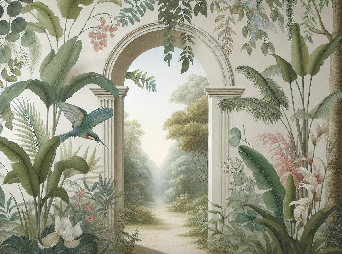 Papier peint trompe-l'œil arche forêt tropicale