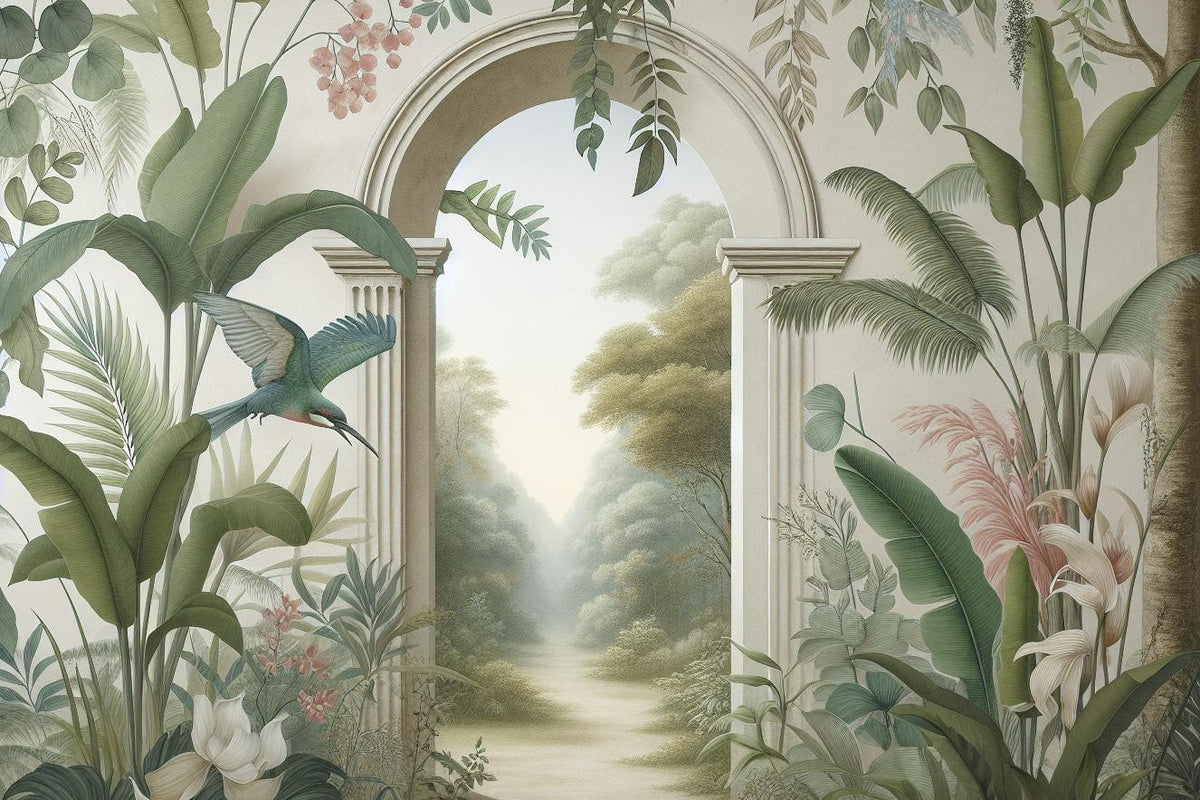 Papier peint trompe-l'œil arche forêt tropicale
