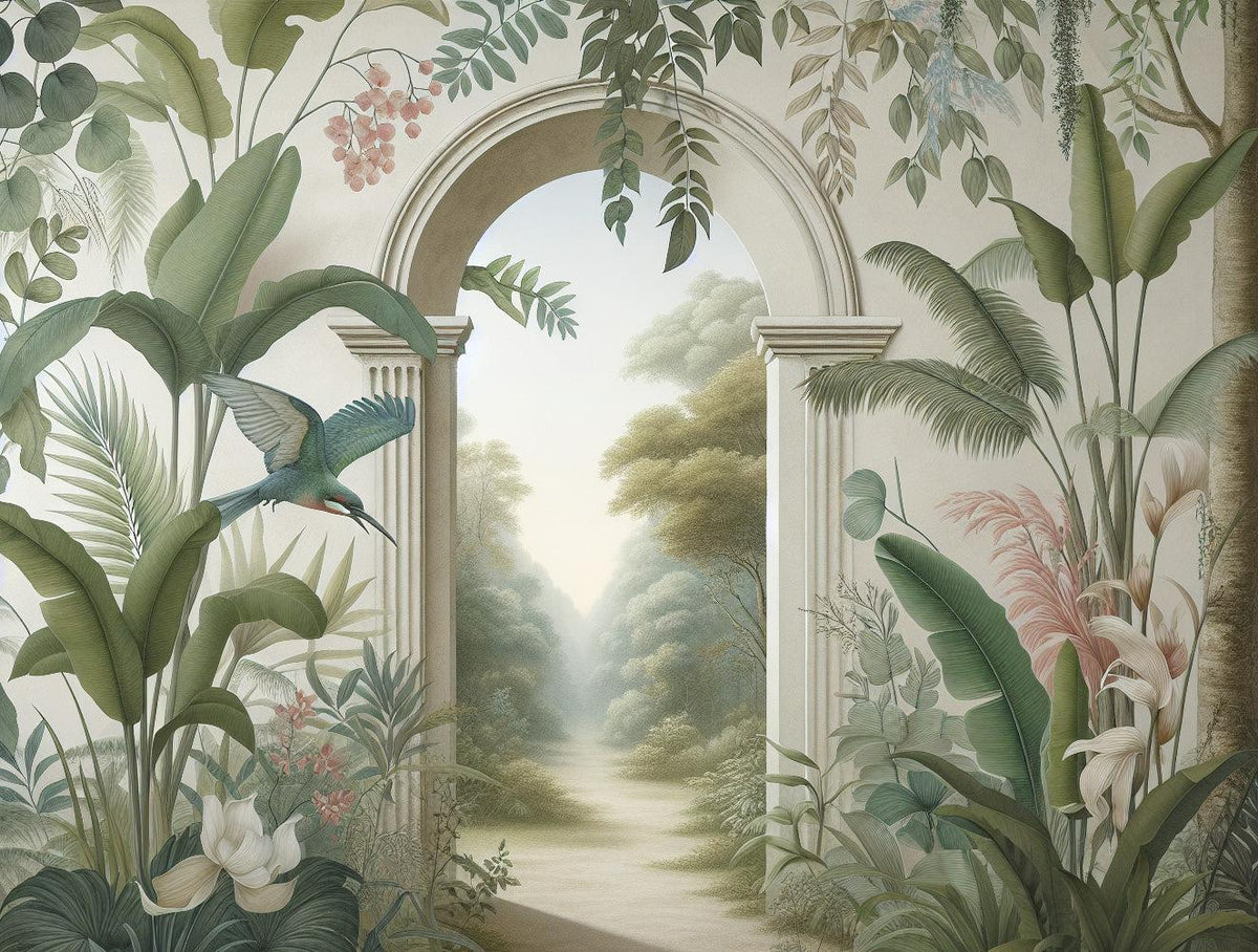 Papier peint trompe-l'œil arche forêt tropicale