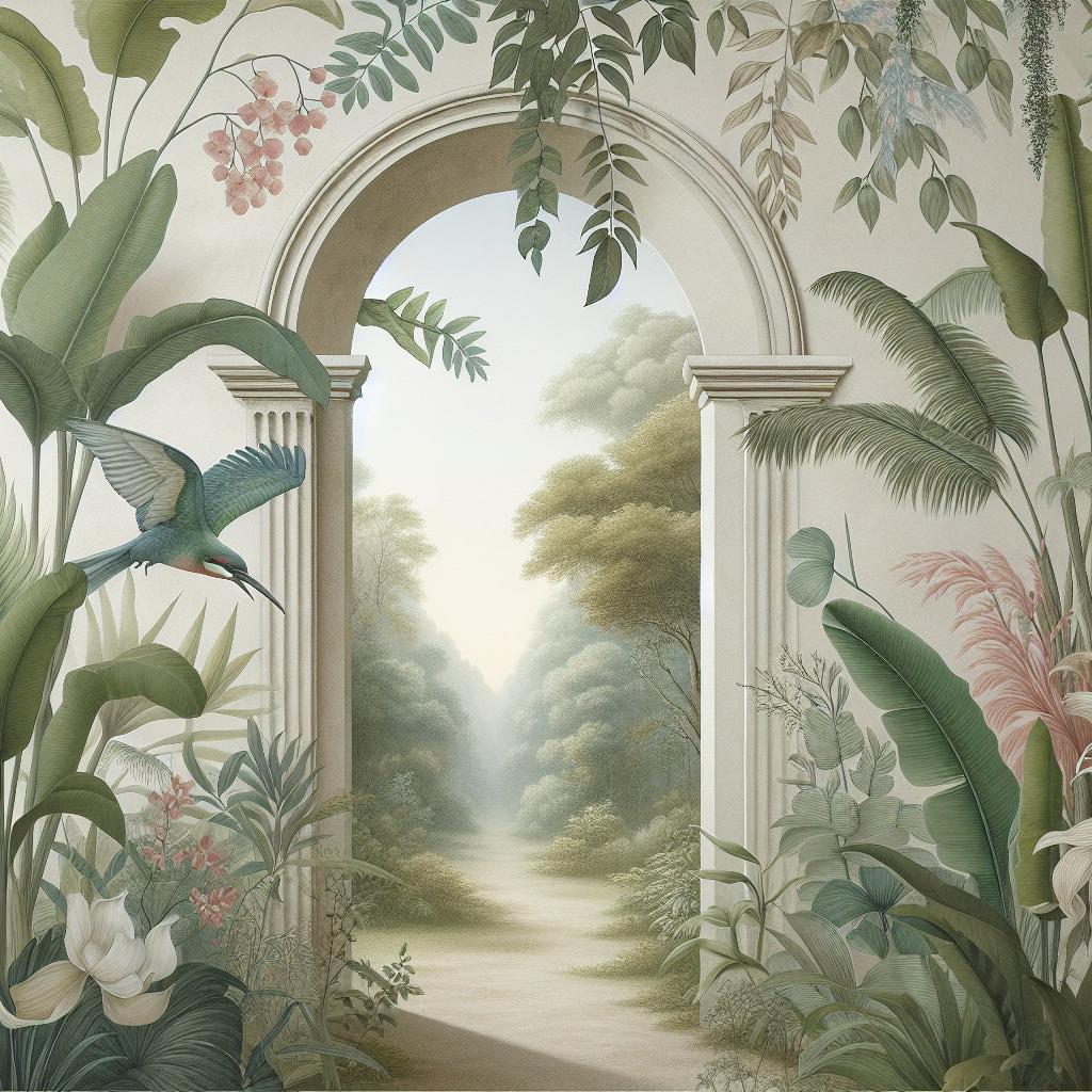 Papier peint trompe-l'œil arche forêt tropicale