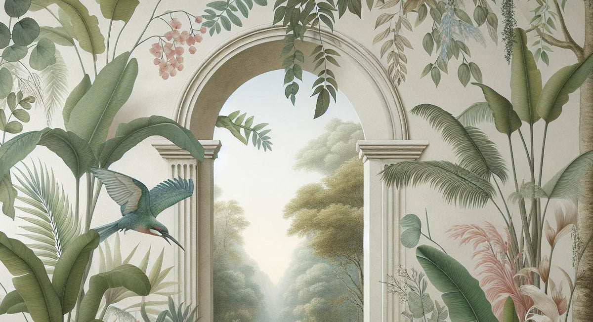 Papier peint trompe-l'œil arche forêt tropicale