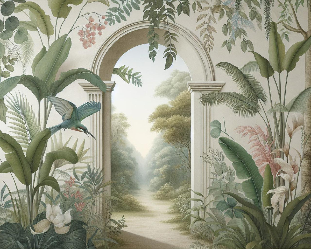 Papier peint trompe-l'œil arche forêt tropicale