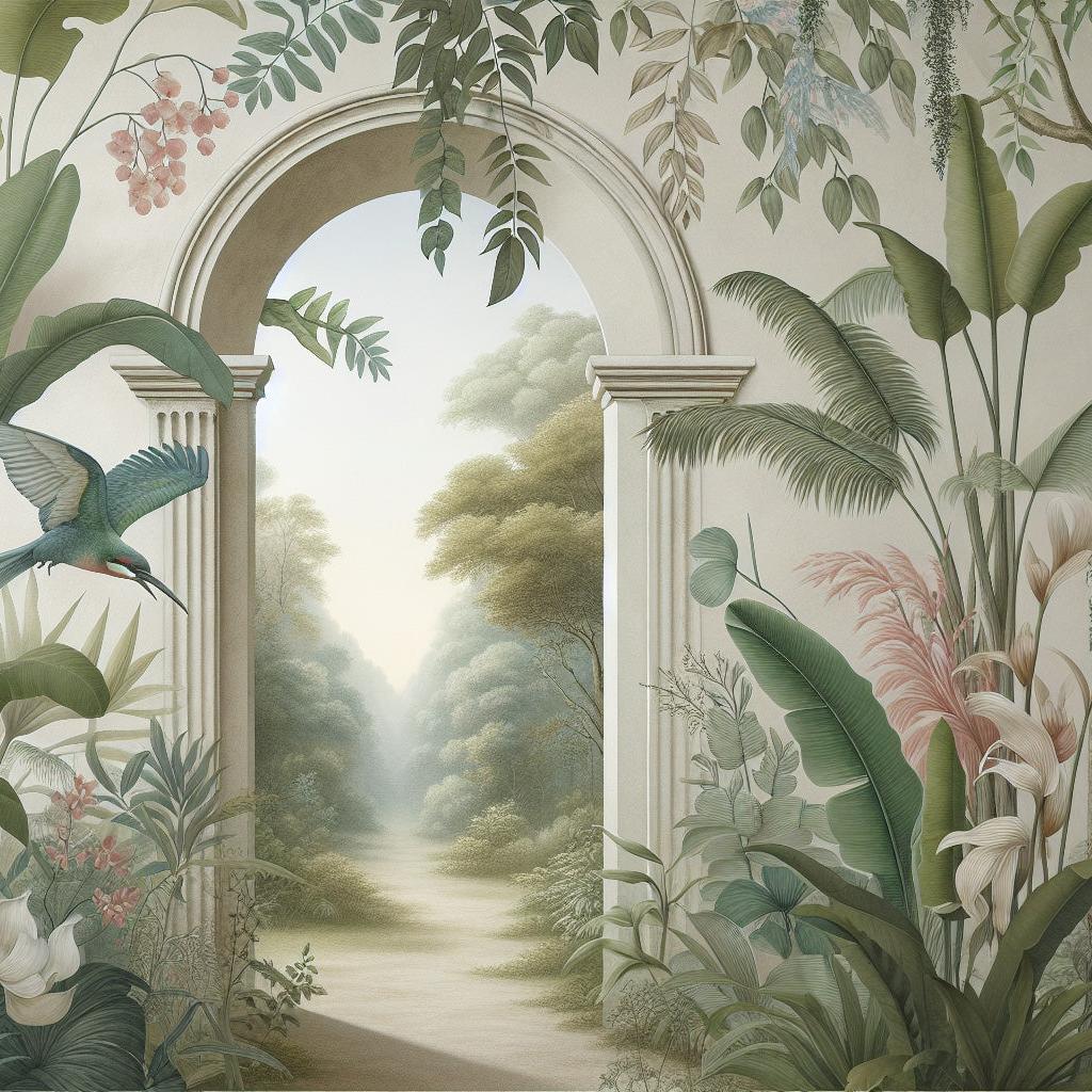 Papier peint trompe-l'œil arche forêt tropicale