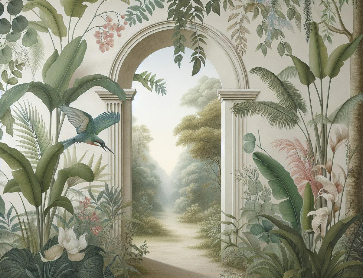 Papier peint trompe-l'œil arche forêt tropicale