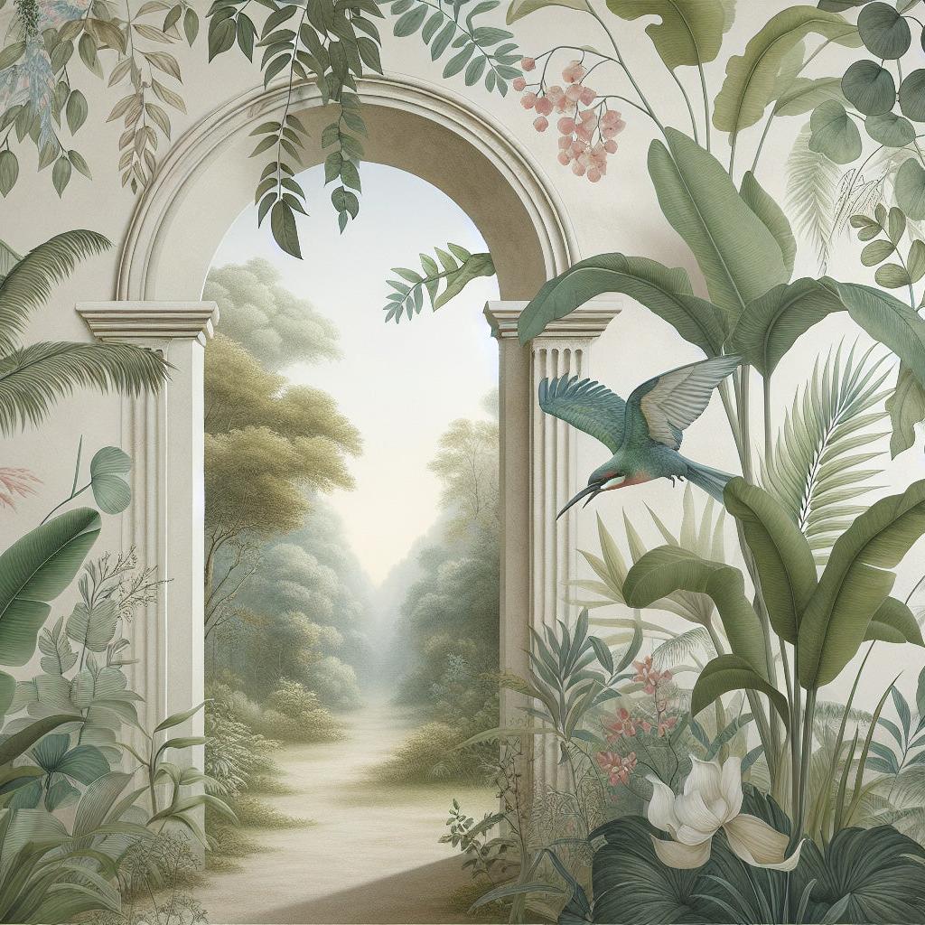 Papier peint trompe-l'œil arche forêt tropicale