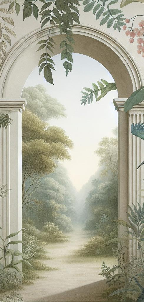Papier peint trompe-l'œil arche forêt tropicale