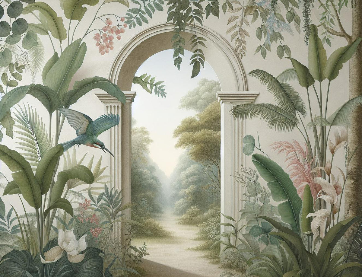 Papier peint trompe-l'œil arche forêt tropicale