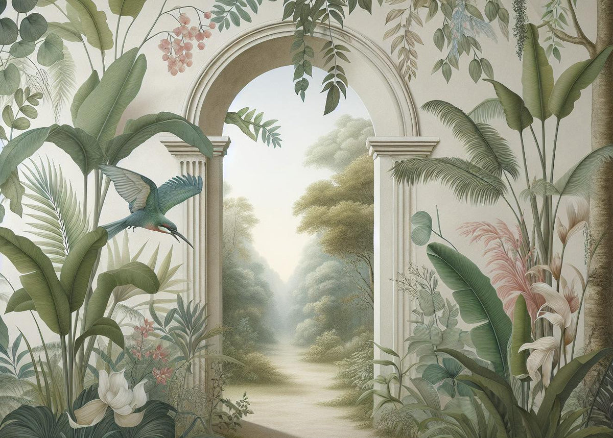 Papier peint trompe-l'œil arche forêt tropicale