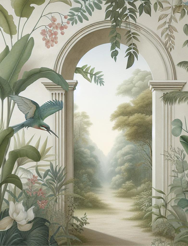 Papier peint trompe-l'œil arche forêt tropicale