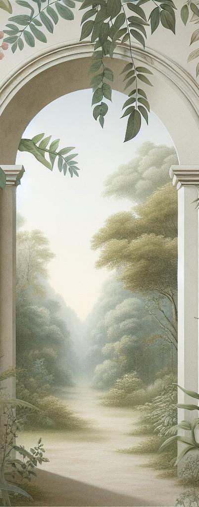 Papier peint trompe-l'œil arche forêt tropicale