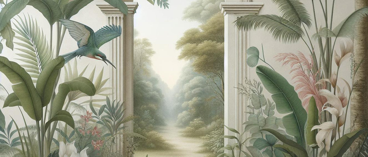 Papier peint trompe-l'œil arche forêt tropicale