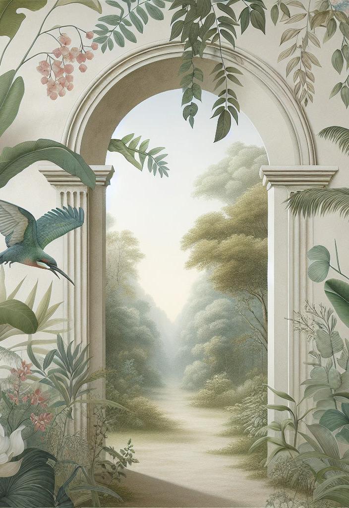 Papier peint trompe-l'œil arche forêt tropicale