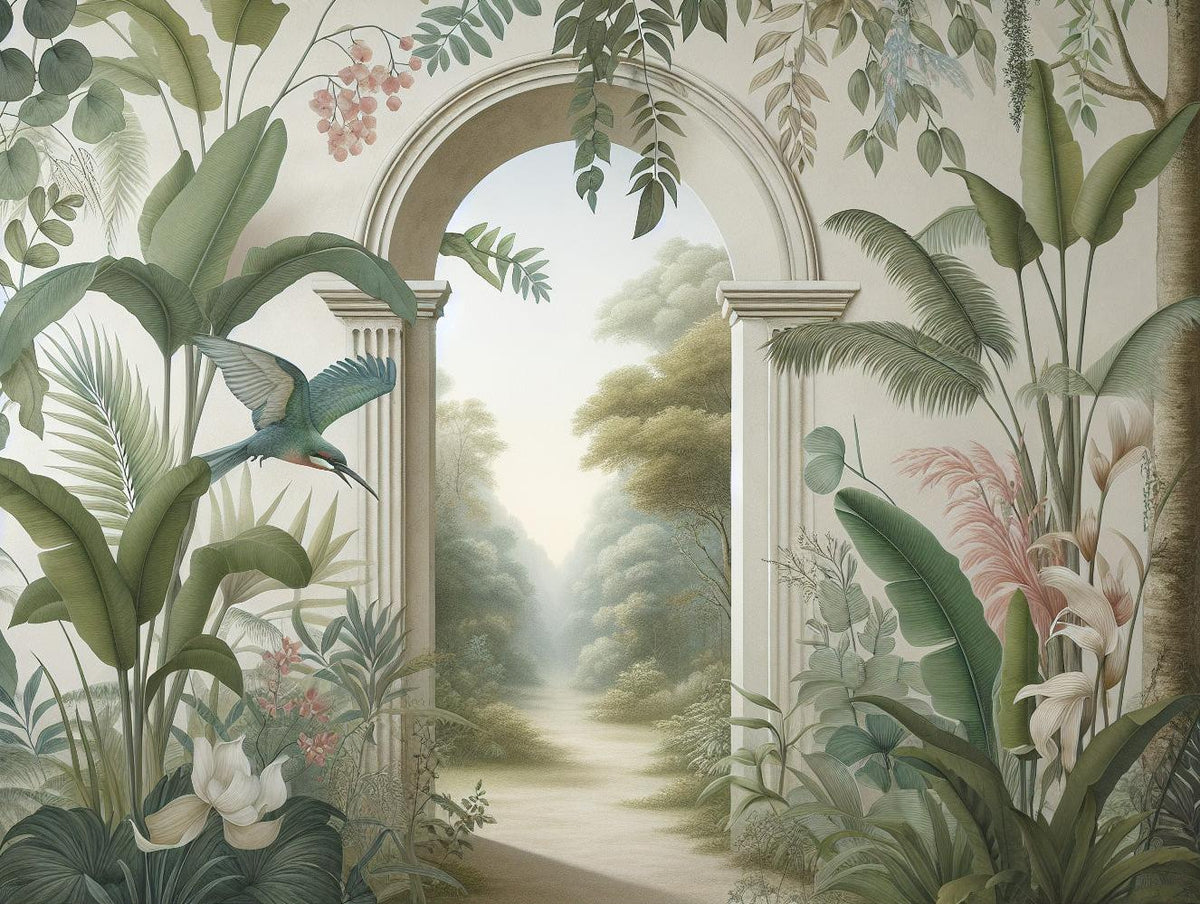 Papier peint trompe-l'œil arche forêt tropicale