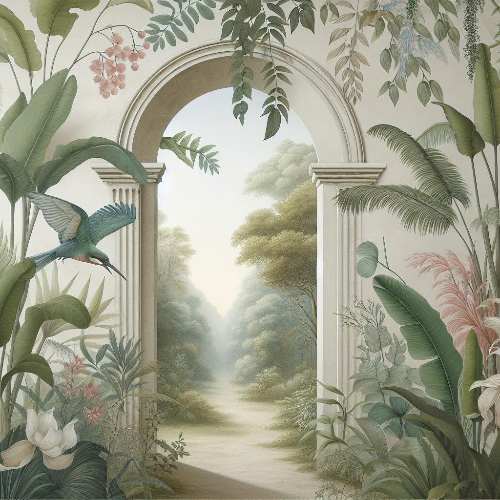 Papier peint trompe-l'œil arche forêt tropicale