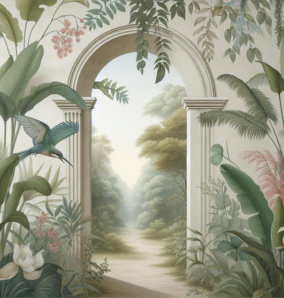 Papier peint trompe-l'œil arche forêt tropicale