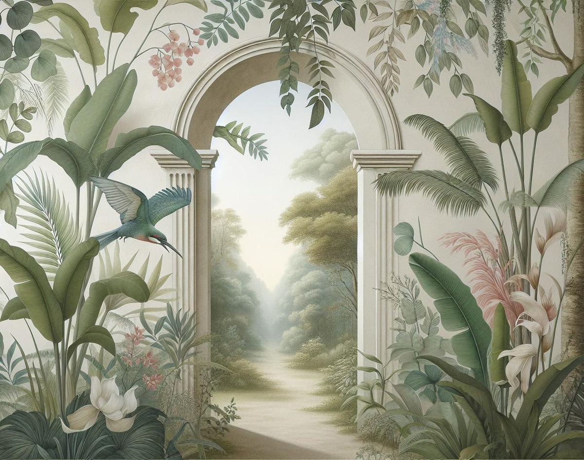 Papier peint trompe-l'œil arche forêt tropicale