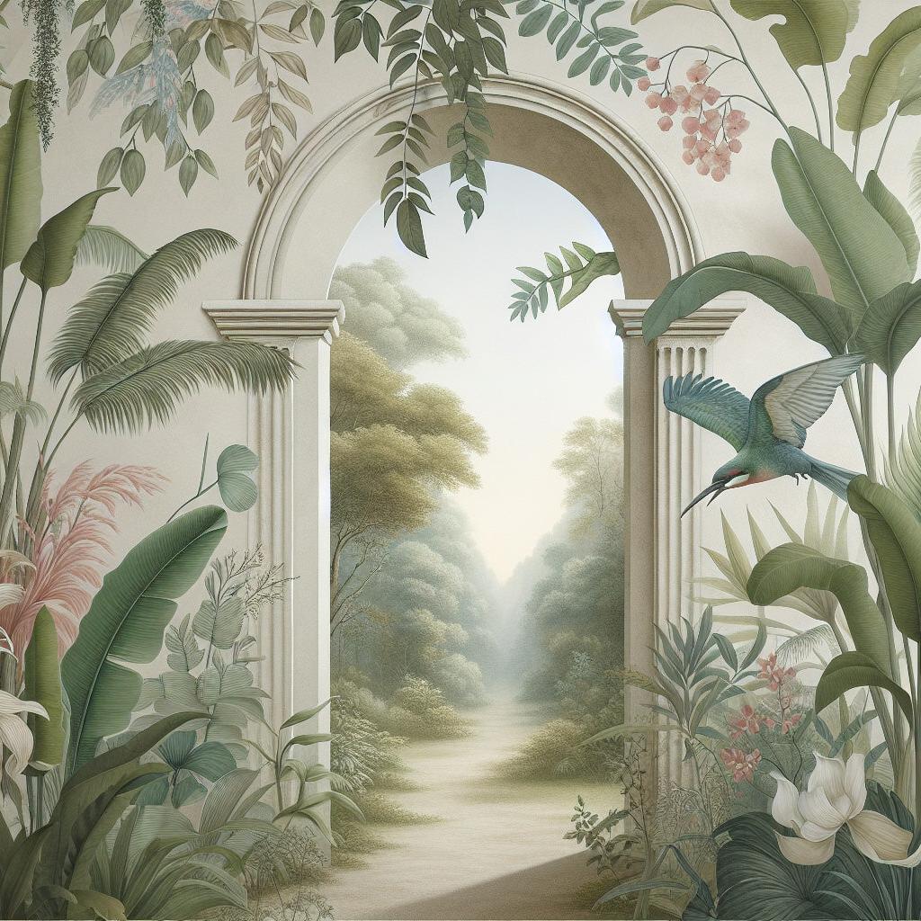 Papier peint trompe-l'œil arche forêt tropicale