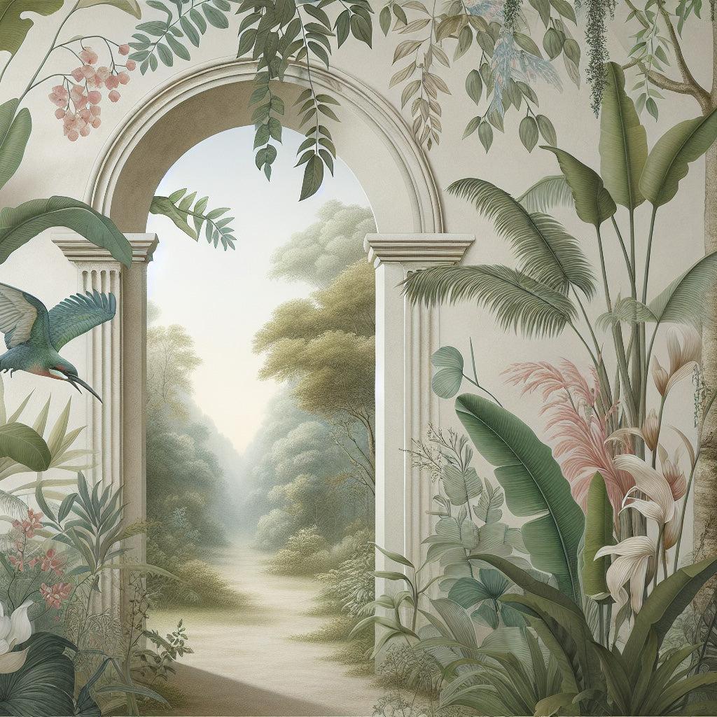 Papier peint trompe-l'œil arche forêt tropicale