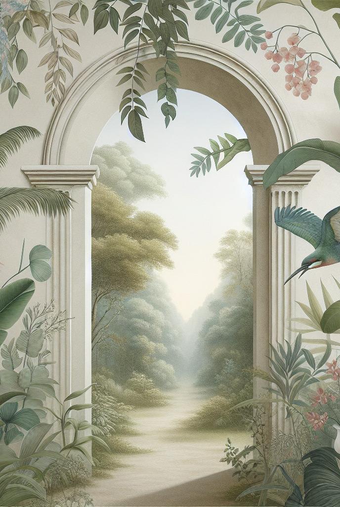Papier peint trompe-l'œil arche forêt tropicale