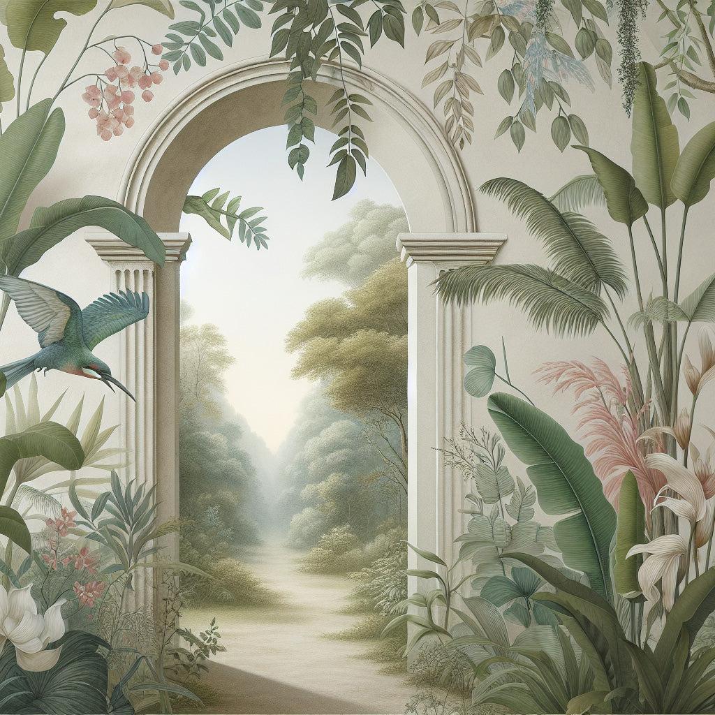 Papier peint trompe-l'œil arche forêt tropicale