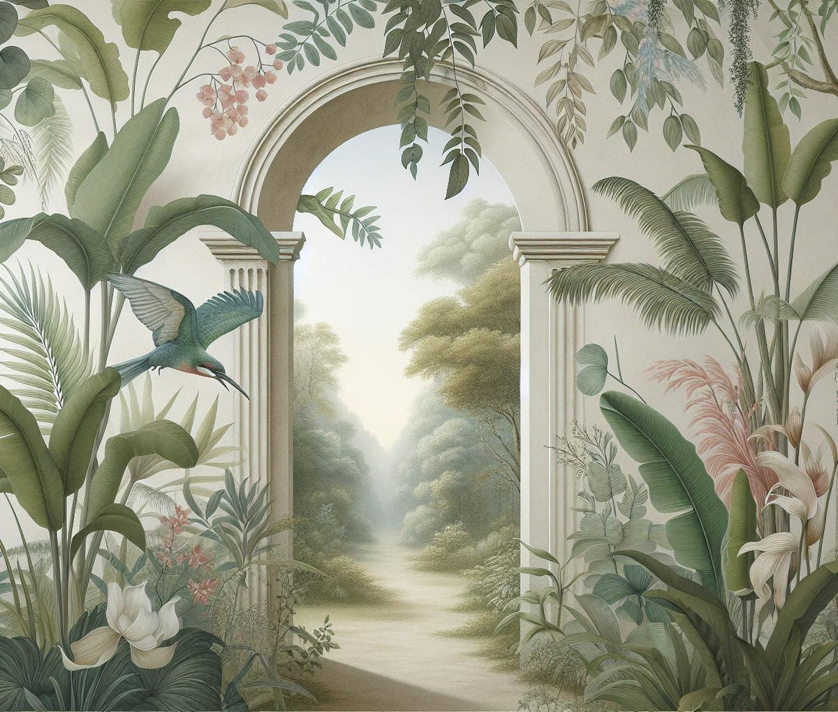 Papier peint trompe-l'œil arche forêt tropicale