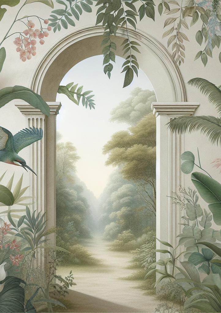 Papier peint trompe-l'œil arche forêt tropicale