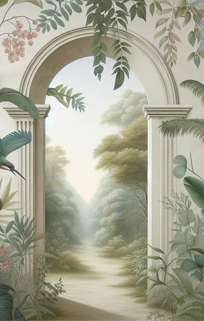 Papier peint trompe-l'œil arche forêt tropicale